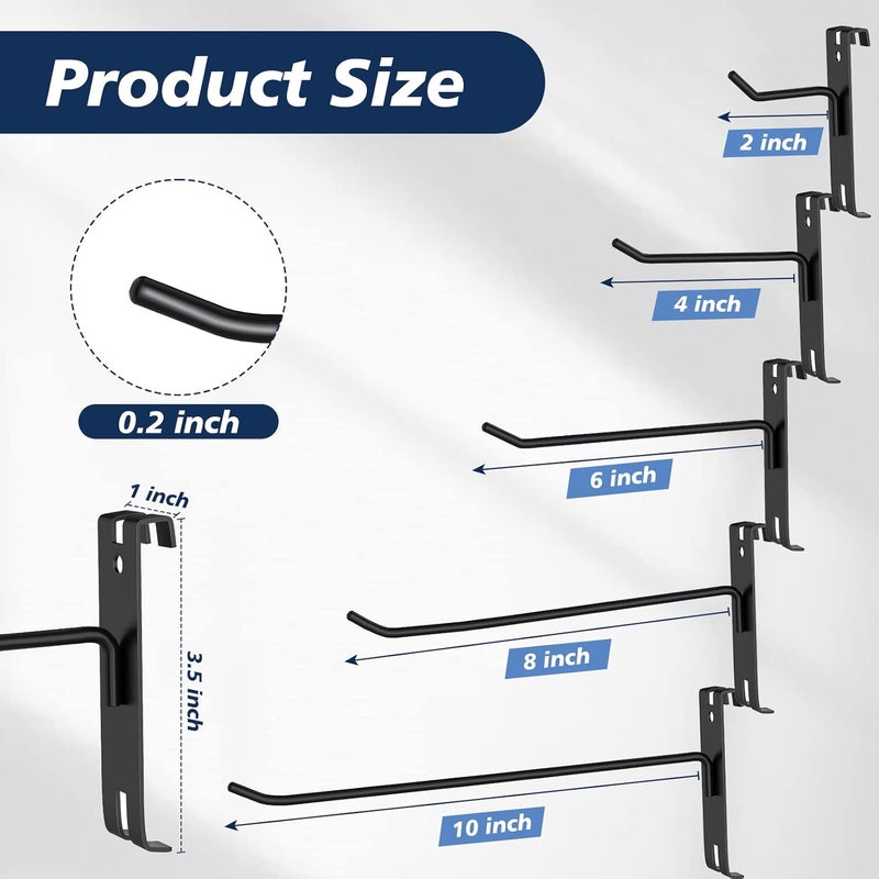 BeapTcely 24 Pieces Gridwall Hooks, 4/6/8 Inch Gridwall Panel Hooks Metal Gridwall Hanging Hooks Hangers Black Commercial Grade Gridwall Pegs Gridwall Accessories for Garage Shop Retail Display (24, Black) - Image 2